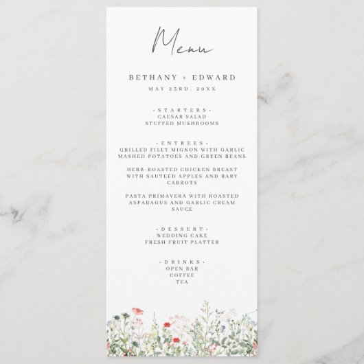 Trouwmenu Wilde Bloemenweide Menu (Voorkant)