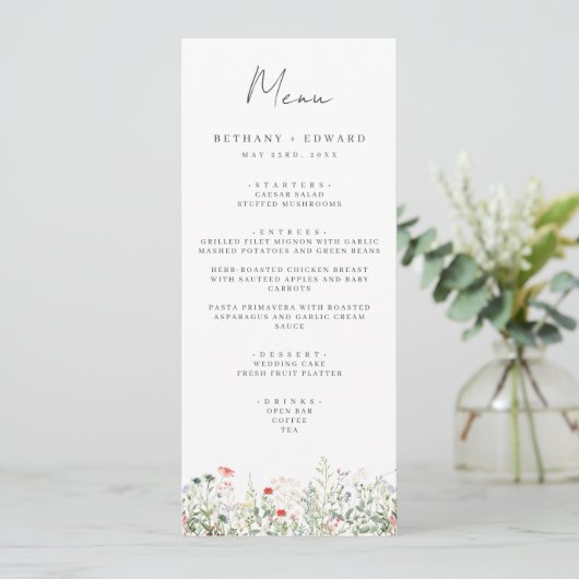 Trouwmenu Wilde Bloemenweide Menu (Staand voorkant)