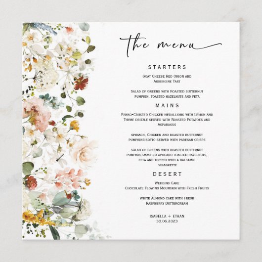 Trouwmenu Wildflower Boho Sjabloon Menu (Voorkant)