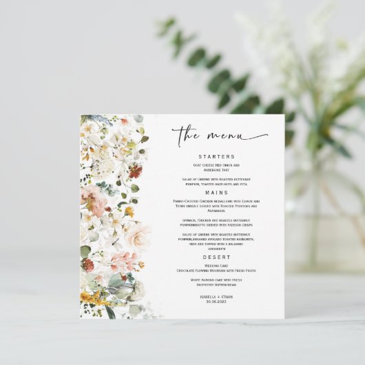 Trouwmenu Wildflower Boho Sjabloon Menu (Staand voorkant)