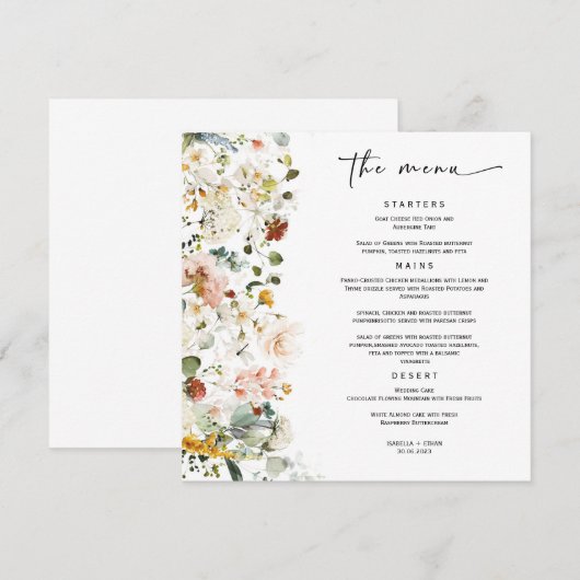Trouwmenu Wildflower Boho Sjabloon Menu (Voorkant / Achterkant)