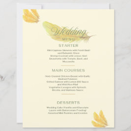 Trouwmenu - Zacht beige met gouden veren design