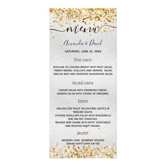 Trouwmenu zilver goud reclamekaart (Voorkant)