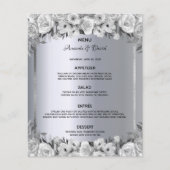 Trouwmenu zilver metaalachtig witte rozen budget flyer (Voorkant)