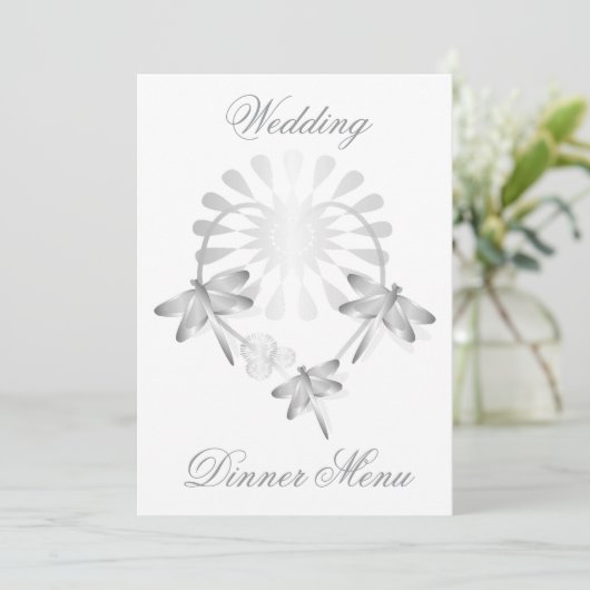 Trouwmenu Zilveren Dragonflies Hart Menu (Staand voorkant)