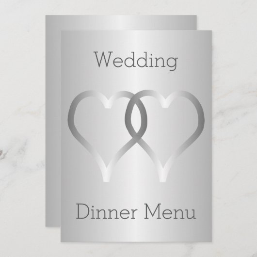 Trouwmenu Zilveren Harten Menu (Voorkant / Achterkant)