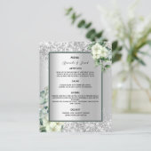 Trouwmenu zilveren witte bloemen (Staand voorkant)