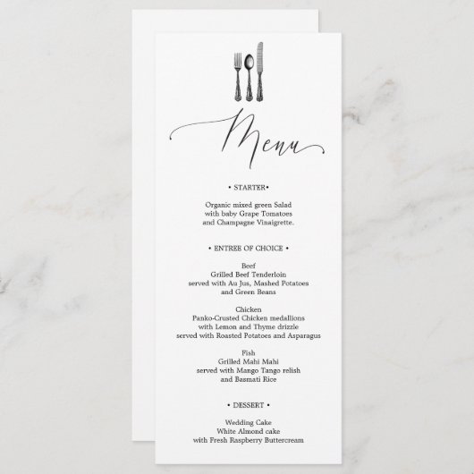 Trouwmenu - Zilverwerk - Fork - Menu Kaart (Voorkant / Achterkant)