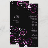 Trouwmenu zwart en roze bloemen menu (Voorkant / Achterkant)