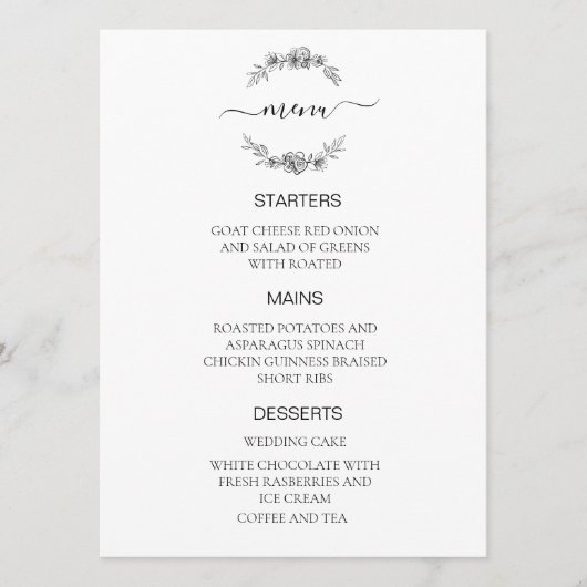 Trouwmenu zwart en wit menu (Voorkant)