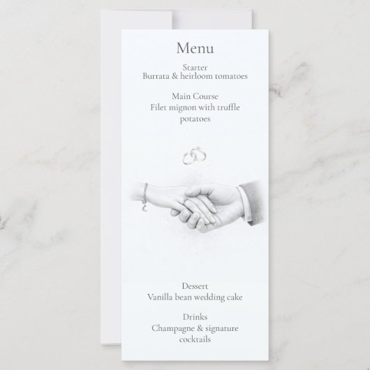 Trouwmenukaart 'Hand in Hand' Romantisch Minimalis (Voorkant)