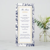 Trouwmenukaart met bloemmotief in Midnight Blue en Menu (Staand voorkant)