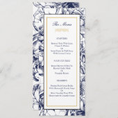 Trouwmenukaart met bloemmotief in Midnight Blue en Menu (Voorkant / Achterkant)