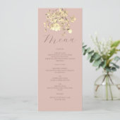 Trouwmenukaart Roze Bloemen Goud Menu (Staand voorkant)