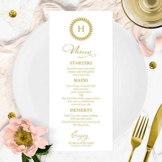Trouwmenukaarten met monogram Goud Menu