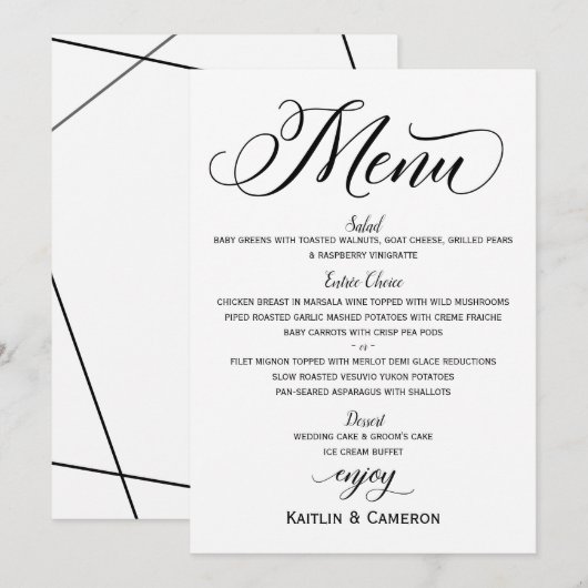 Trouwmenu's | Moderne luxe typografie (zwart) Menu (Voorkant / Achterkant)