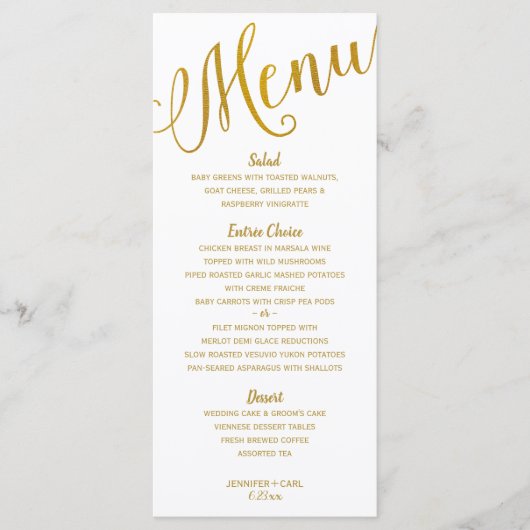 Trouwmenus | Moderne typografie (goud folie) Menu (Voorkant)