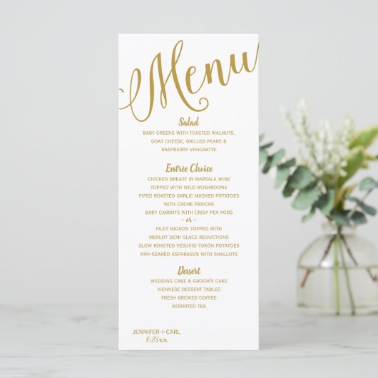 Trouwmenu's | Moderne typografie (goud) Menu (Staand voorkant)