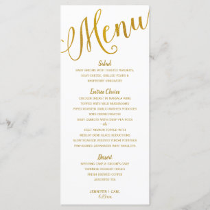 Trouwmenu's   moderne typografie (goudfolie) menu