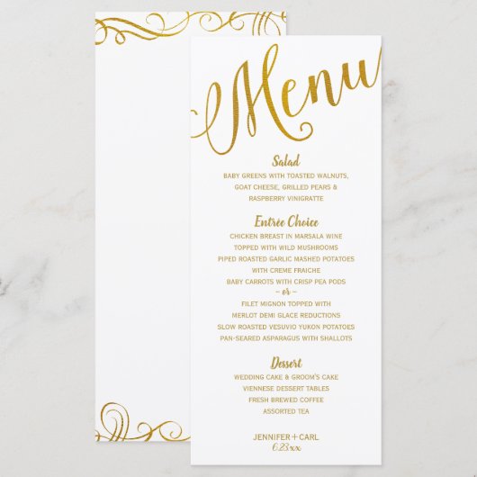 Trouwmenu's | moderne typografie (goudfolie) menu (Voorkant / Achterkant)