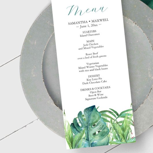 Trouwmenu's Tropische bestemming Palm Leaves Menu