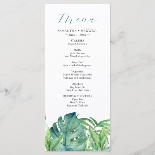 Trouwmenu's Tropische bestemming Palm Leaves Menu (Voorkant)