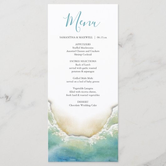 Trouwmenu's Waterverf Beach Seashore Menu (Voorkant)