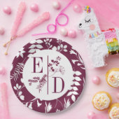 Trouwmoderne Burgundy-initialen papieren bord (Feest)