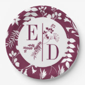 Trouwmoderne Burgundy-initialen papieren bord (Voorkant)