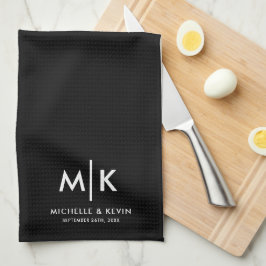 Trouwmoderne monogram-initiaal Zwart Theedoek