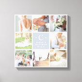 Trouwmonogram 8 foto collage canvas afdruk (Voorkant)