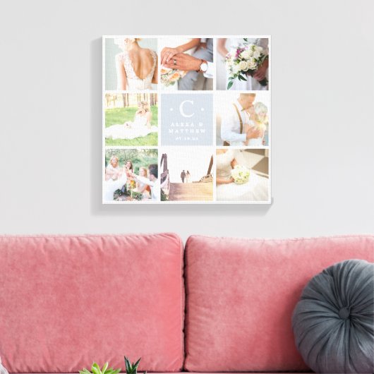 Trouwmonogram 8 foto collage canvas afdruk (Insitu (Woonkamer))