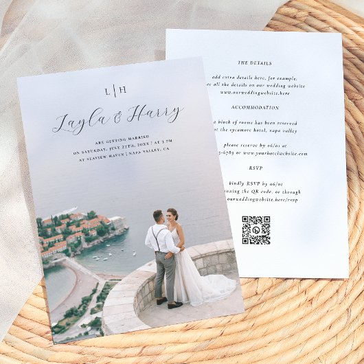 Trouwmonogram | Alles in één QR-codefoto Kaart