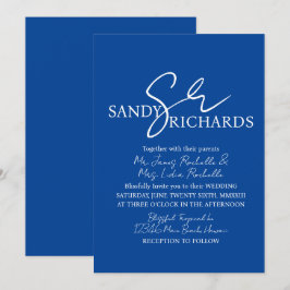Trouwmonogram Blauw Wit Schrifttype Trouw  Kaart