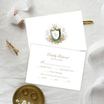 Trouwmonogram bloemenkroon RSVP-kaart