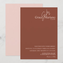 Trouwmonogram Bruin Roze Script Logo Huwelijk   Kaart