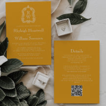 Trouwmonogram Crest Goudsbloem Geel QR Code Huweli