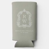 Trouwmonogram Crest Sagegroene Huwelijk Seltzer Blikjeskoeler (Achterkant)
