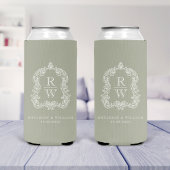 Trouwmonogram Crest Sagegroene Huwelijk Seltzer Blikjeskoeler