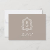 Trouwmonogram Crest Taupe RSVP Kaartje (Voorkant)