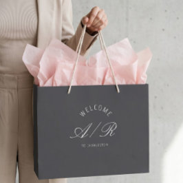Trouwmonogram Donkergrijze Welkomsttas voor Bestem Groot Cadeauzakje