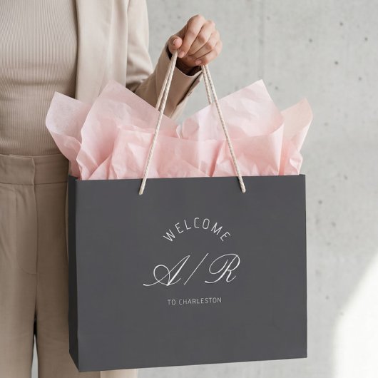 Trouwmonogram Donkergrijze Welkomsttas voor Bestem Groot Cadeauzakje