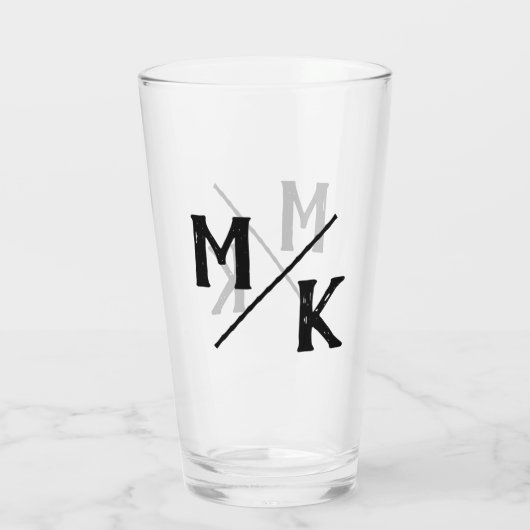 Trouwmonogram Eenvoudig Zwart Schuin Moderne Typog Glas (Achterkant)