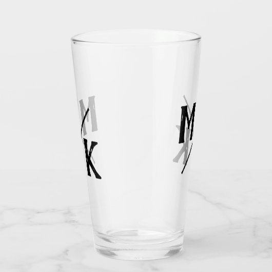 Trouwmonogram Eenvoudig Zwart Schuin Moderne Typog Glas (Rechts)