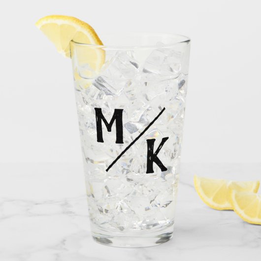 Trouwmonogram Eenvoudig Zwart Schuin Moderne Typog Glas (Voorkant ijs)