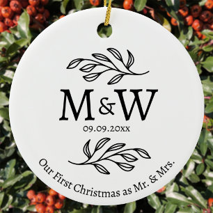 Trouwmonogram Eerste Kerstmis Als Echtpaar Keramisch Ornament