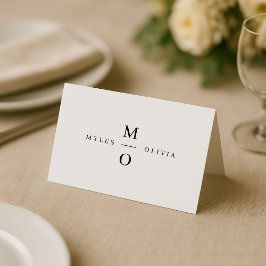 Trouwmonogram Elegant Minimalistisch Eenvoudig Wit Plaatskaartje