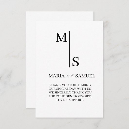 trouwmonogram Elegant Simple Minimalist Bedankkaart (Voorkant / Achterkant)