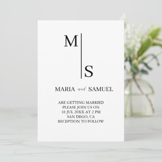 trouwmonogram Elegant Simple Minimalist Kaart (Staand voorkant)