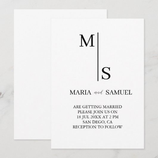 trouwmonogram Elegant Simple Minimalist Kaart (Voorkant / Achterkant)